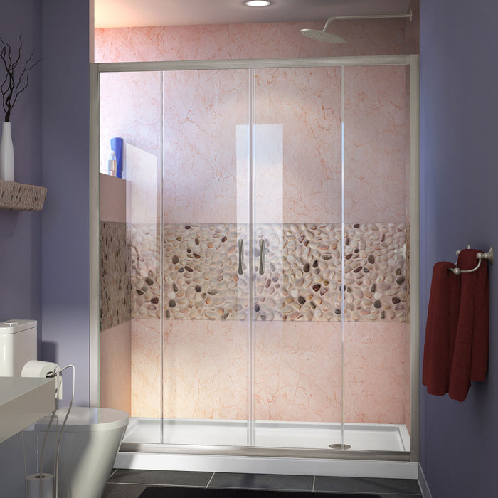 DreamLine DL-6963R-04CL Visions 36"D x 60"W x 74 3/4"H Sliding Shower Door in Brushed Nickel with Right Drain White Shower Base