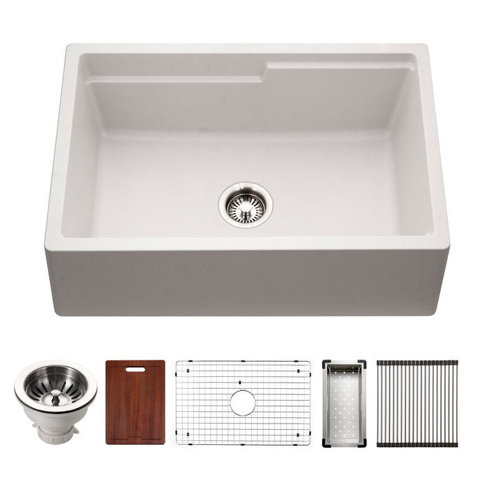 Houzer W-130 CLOUD-C Quartztone 30" Cloud Farmhouse Granite Composite Workstation Kitchen Sink