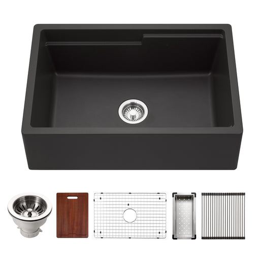 Houzer W-130 MIDNITE-C Quartztone 30" Midnite Farmhouse Granite Composite Workstation Kitchen Sink