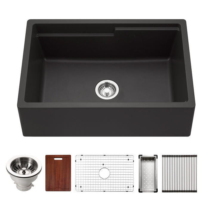 Houzer W-130 MIDNITE-C Quartztone 30" Midnite Farmhouse Granite Composite Workstation Kitchen Sink