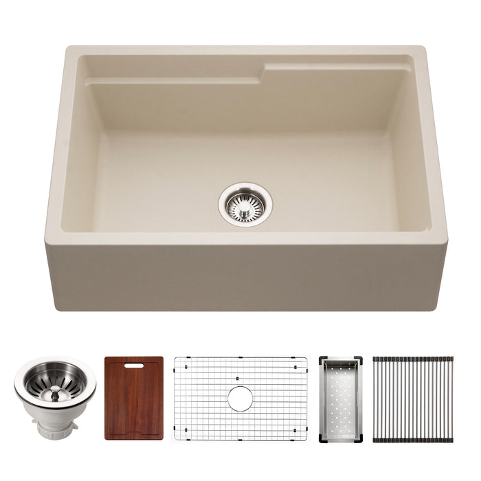 Houzer W-130 SAND-C Quartztone 30" Sand Farmhouse Granite Workstation Kitchen Sink