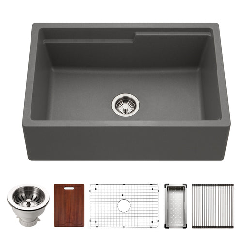 Houzer W-130 SLATE-C Quartztone 30" Slate Farmhouse Granite Workstation Kitchen Sink