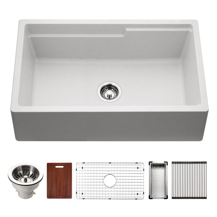 Houzer W-133 CLOUD-C Quartztone 33" Cloud Farmhouse Granite Composite Workstation Kitchen Sink