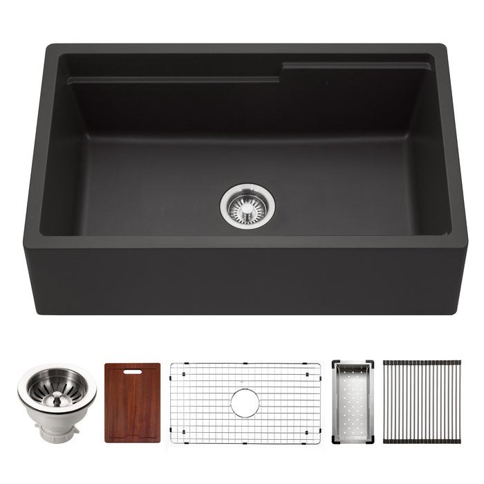 Houzer W-133 MIDNITE-C Quartztone 33" Midnite Farmhouse Granite Composite Workstation Kitchen Sink