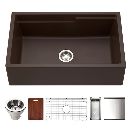 Houzer W-133 MOCHA-C Quartztone 33" Mocha Farmhouse Granite Composite Workstation Kitchen Sink