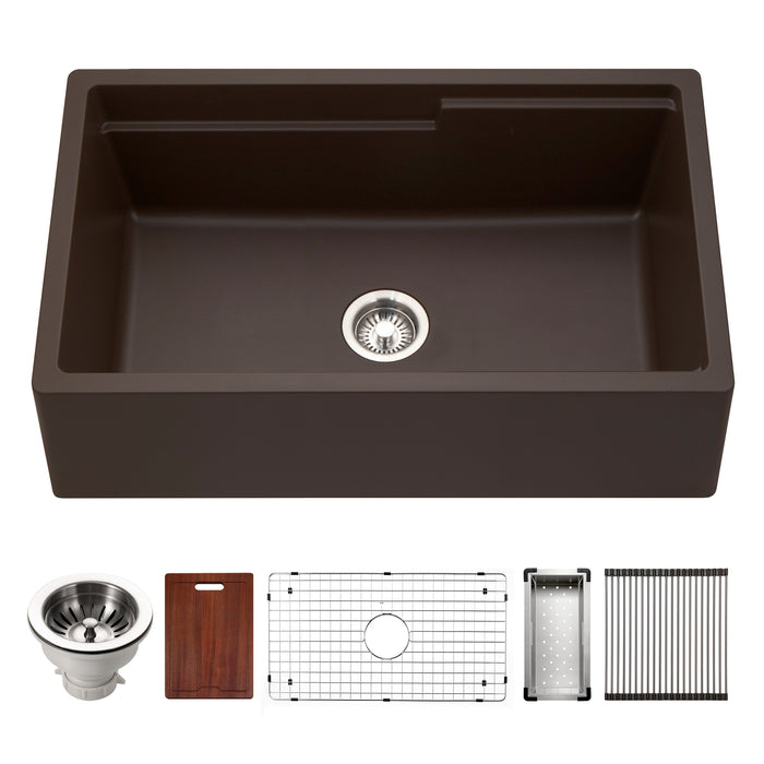 Houzer W-133 MOCHA-C Quartztone 33" Mocha Farmhouse Granite Composite Workstation Kitchen Sink