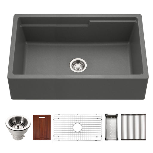 Houzer W-133 SLATE-C Quartztone 33" Slate Farmhouse Granite Composite Workstation Kitchen Sink