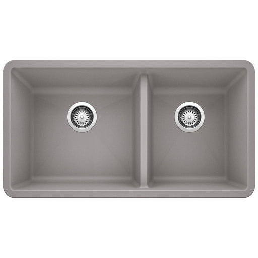 Blanco 441130 Precis SILGRANIT 33" 60/40 Double Bowl Undermount Kitchen Sink - Metallic Gray