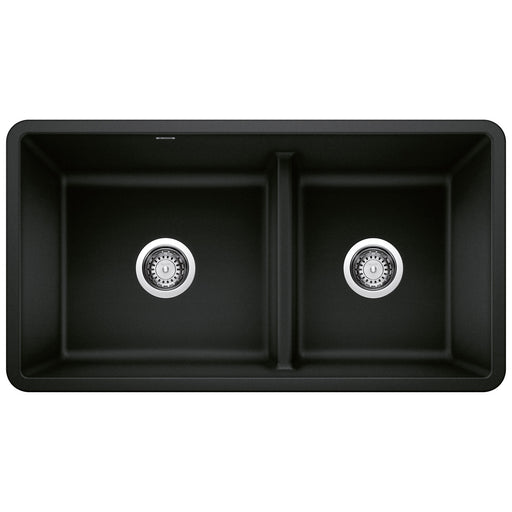 Blanco 442925 Precis SILGRANIT 33" 60/40 Reversible Double Bowl Undermount Kitchen Sink with Low Divide - Coal Black