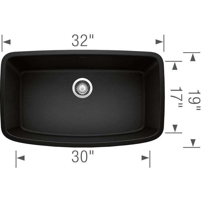 Blanco 442942 Valea SILGRANIT 32" Super Single Undermount Kitchen Sink - Coal Black