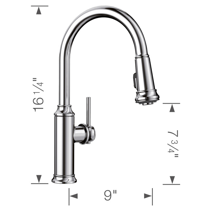 Blanco 442501 Empressa High Arc Pull-Down Dual-Spray Kitchen Faucet - Chrome
