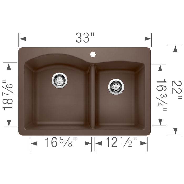 Blanco 440213 Diamond SILGRANIT 33" 60/40 Double Bowl Dual Mount Kitchen Sink - Cafe