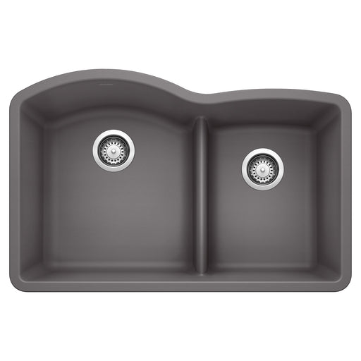 Blanco 441591 Diamond SILGRANIT 32" 60/40 Double Bowl Undermount Kitchen Sink with Low Divide - Cinder