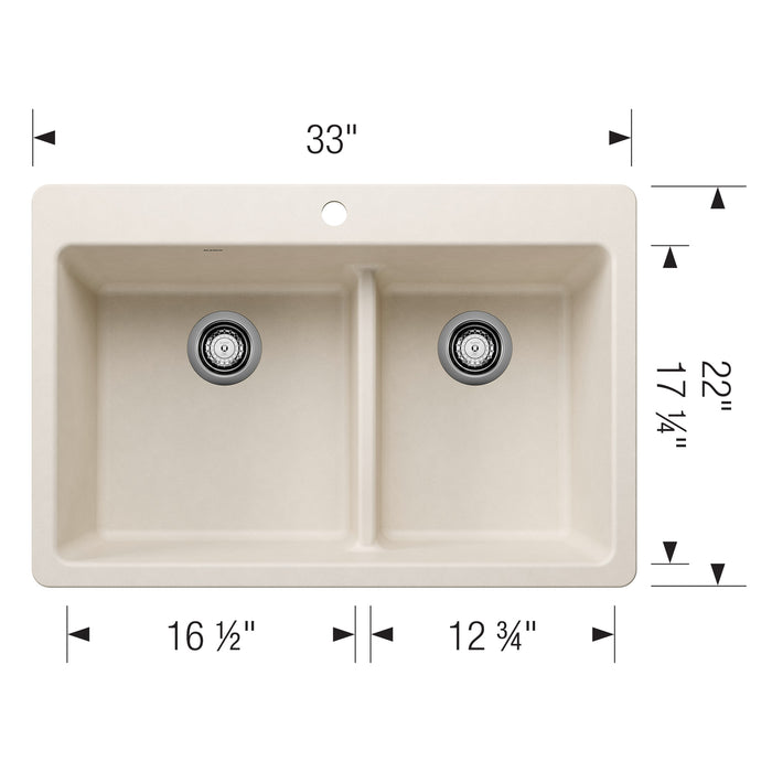 Blanco 443217 Liven SILGRANIT 33" 60/40 Double Bowl Dual Mount Kitchen Sink in Soft White
