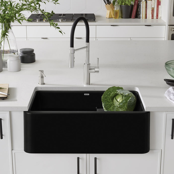 Blanco 402576 Ikon SILGRANIT 30" Single Bowl Apron-Front Farmhouse Sink - Coal Black