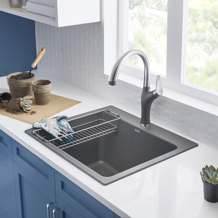 Blanco 401923 Liven SILGRANIT 25" Single Bowl Dual Mount Laundry Sink - Cinder