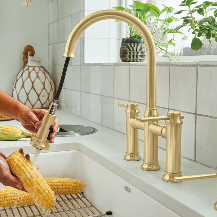 Blanco 442981 Empressa Pull-Down Dual-Spray Bridge Faucet - Satin Gold