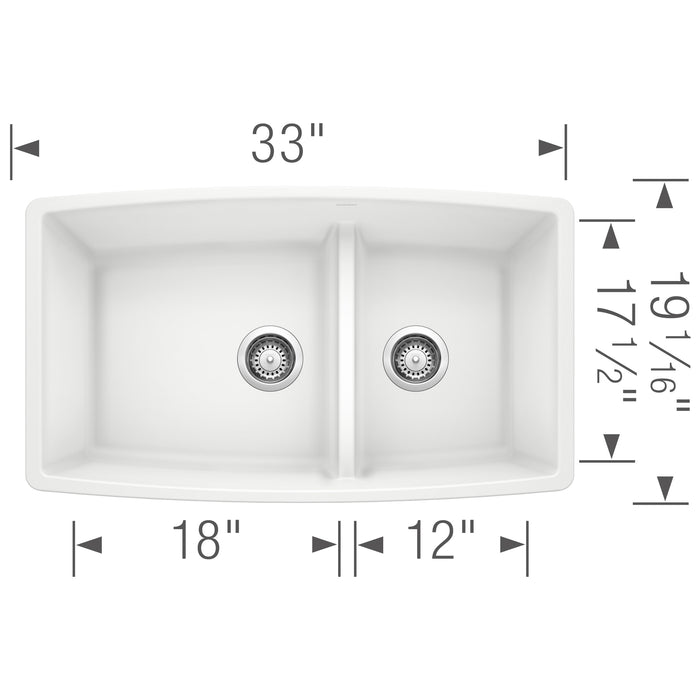 Blanco 441310 Performa SILGRANIT 33" 60/40 Double Bowl Undermount Kitchen Sink in White
