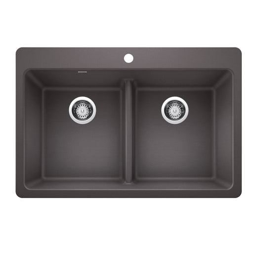 Blanco 443204 Liven SILGRANIT 33" 50/50 Double Bowl Dual Mount Kitchen Sink with Low Divide - Cinder