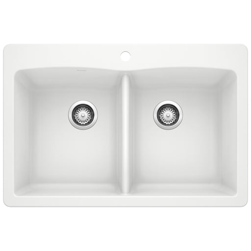 Blanco 440221 Diamond SILGRANIT 33" 50/50 Double Bowl Dual Mount Kitchen Sink - White