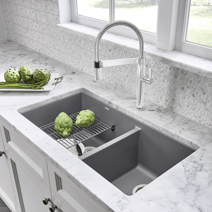 Blanco 441130 Precis SILGRANIT 33" 60/40 Double Bowl Undermount Kitchen Sink - Metallic Gray
