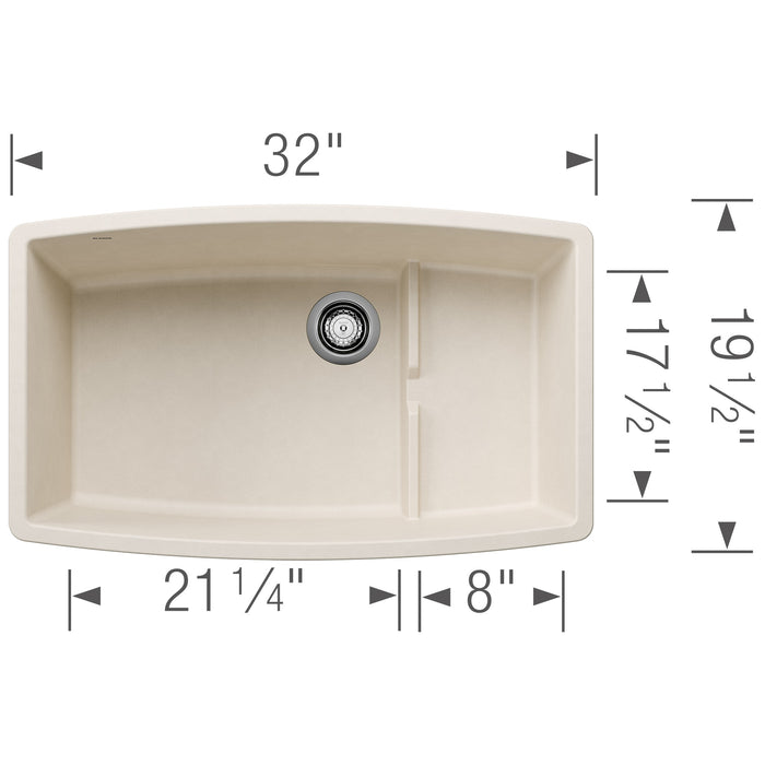 Blanco 443085 Performa Cascade SILGRANIT 32" Single Bowl Undermount Kitchen Sink in Soft White