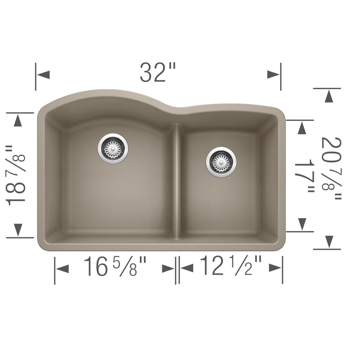 Blanco 441596 Diamond SILGRANIT 32" 60/40 Double Bowl Undermount Kitchen Sink in Truffle
