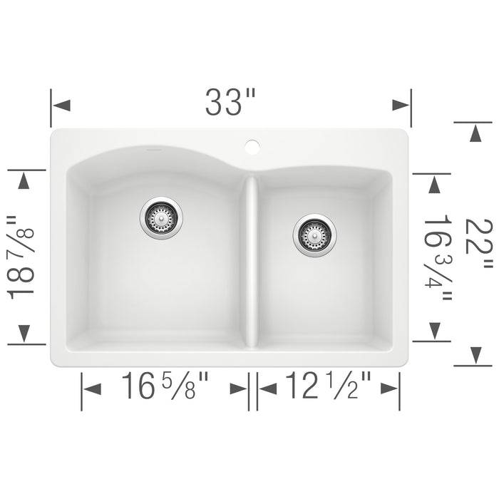 Blanco 440216 Diamond SILGRANIT 33" 60/40 Double Bowl Dual Mount Kitchen Sink - White