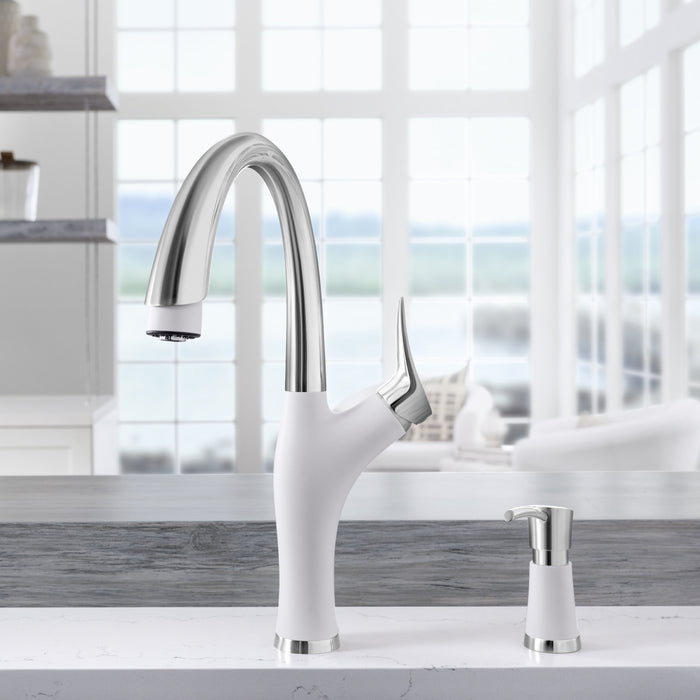 Blanco 442036 Artona Pull-Down Dual-Spray Kitchen Faucet - PVD Steel/White