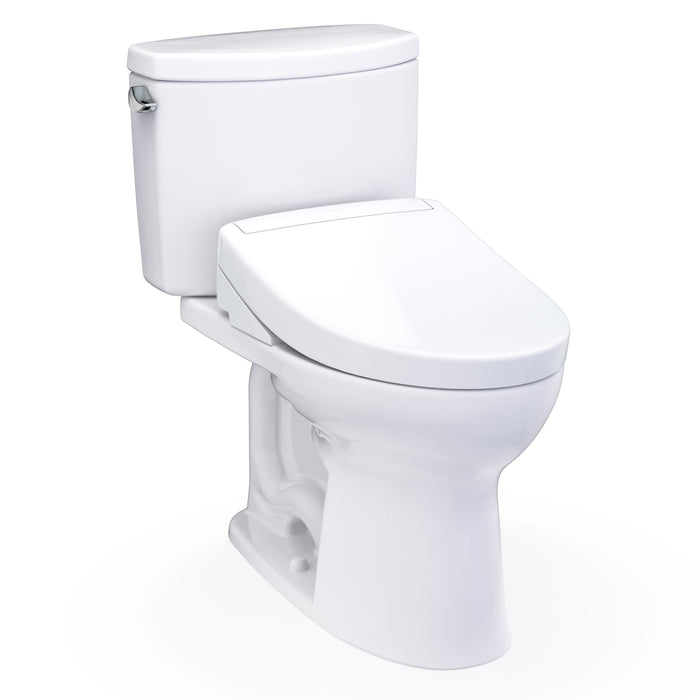 TOTO Washlet+ Drake II Two-Piece Elongated 1.28 GPF Toilet and Washlet+ S5 Bidet Seat, Cotton White - MW4543446CEFG#01