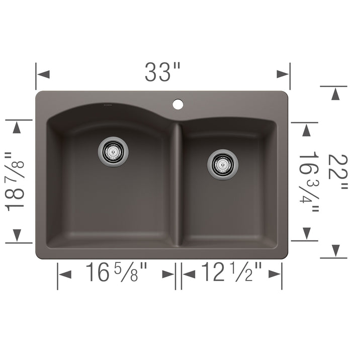 Blanco 443100 Diamond SILGRANIT 33" 60/40 Double Bowl Dual Mount Kitchen Sink - Volcano Gray