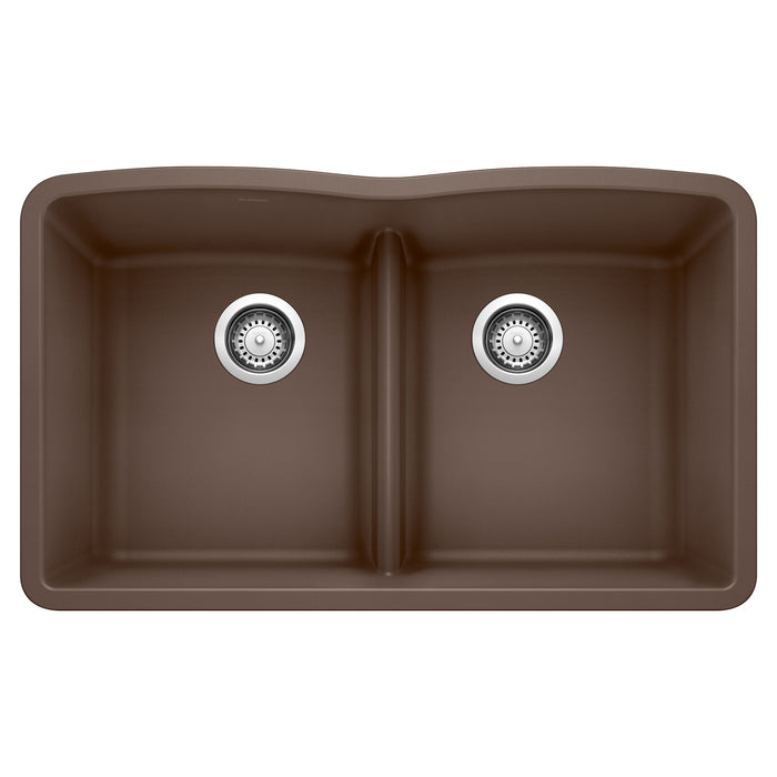 Blanco 442078 Diamond SILGRANIT 32" 50/50 Double Bowl Undermount Kitchen Sink with Low Divide - Cafe