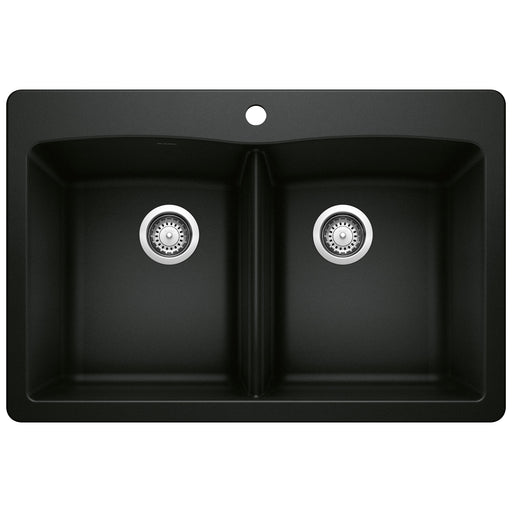 Blanco 442912 Diamond SILGRANIT 33" 50/50 Double Bowl Dual Mount Kitchen Sink - Coal Black
