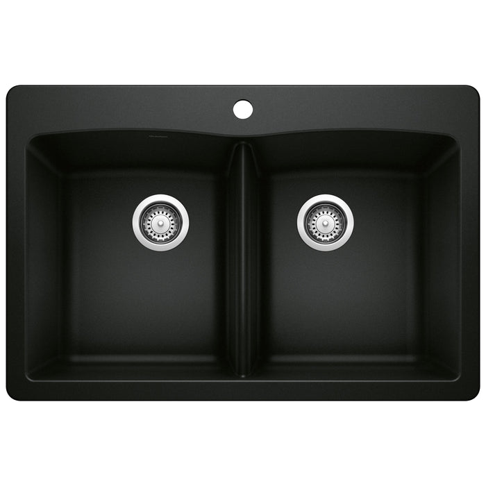 Blanco 442912 Diamond SILGRANIT 33" 50/50 Double Bowl Dual Mount Kitchen Sink - Coal Black