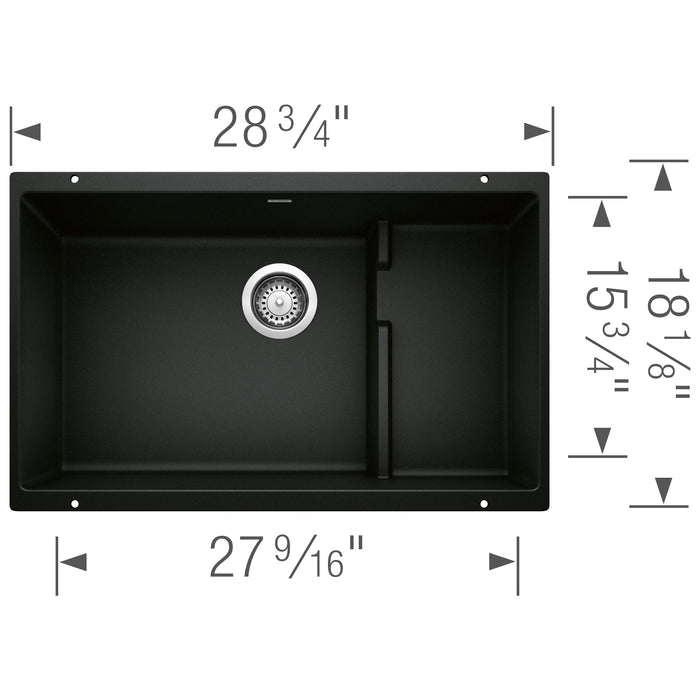 Blanco 442934 Precis Cascade SILGRANIT 29" Single Bowl Undermount Kitchen Sink in Coal Black