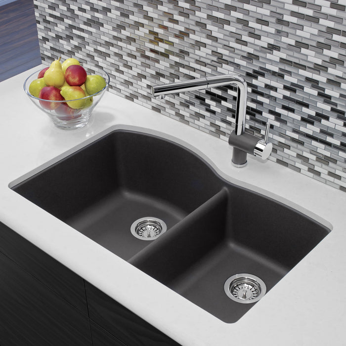 Blanco 441469 Diamond SILGRANIT 32" 60/40 Double Bowl Undermount Kitchen Sink - Cinder