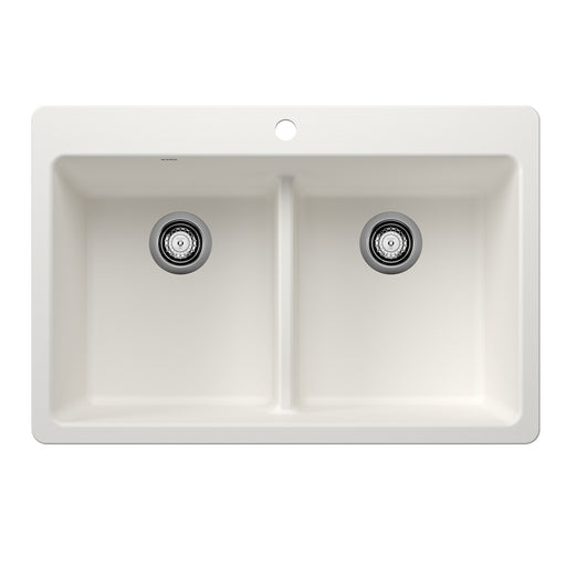Blanco 443205 Liven SILGRANIT 33" 50/50 Double Bowl Dual Mount Kitchen Sink with Low Divide - White