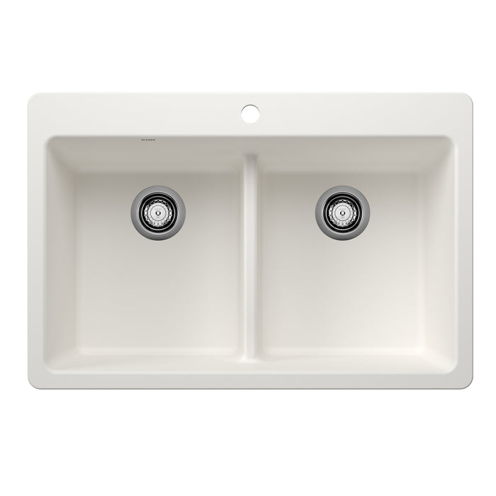 Blanco 443205 Liven SILGRANIT 33" 50/50 Double Bowl Dual Mount Kitchen Sink with Low Divide - White