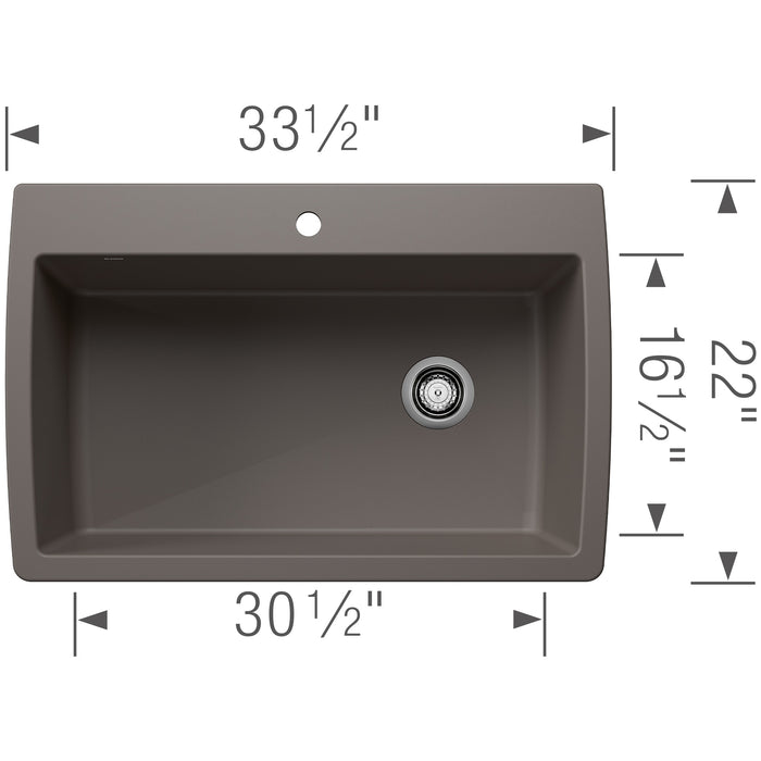 Blanco 443109 Diamond SILGRANIT 33.5" Super Single Dual Mount Kitchen Sink - Volcano Gray