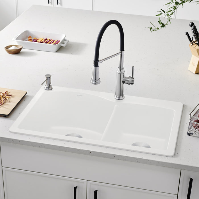 Blanco 440216 Diamond SILGRANIT 33" 60/40 Double Bowl Dual Mount Kitchen Sink - White