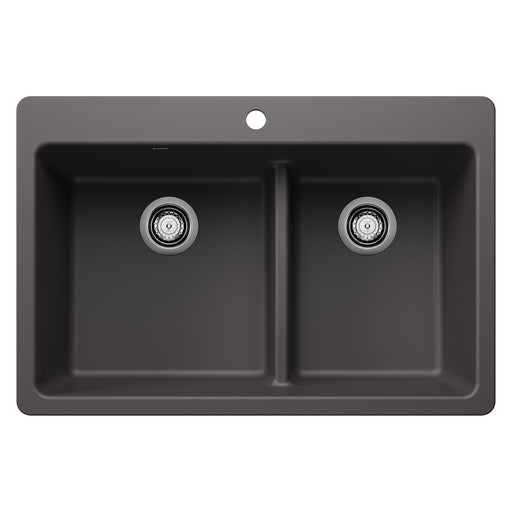 Blanco 443212 Liven SILGRANIT 33" 60/40 Double Bowl Dual Mount Kitchen Sink with Low Divide - Cinder