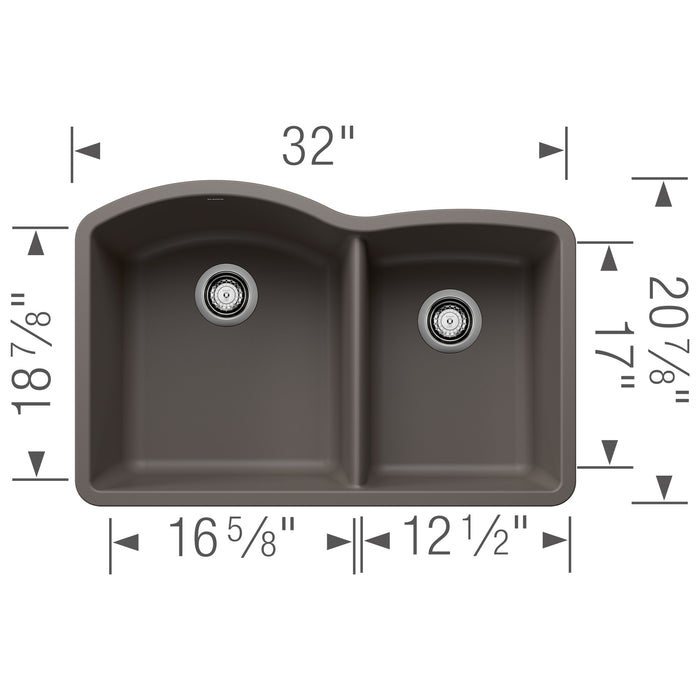 Blanco 443101 Diamond SILGRANIT 32" 60/40 Double Bowl Undermount Kitchen Sink - Volcano Gray