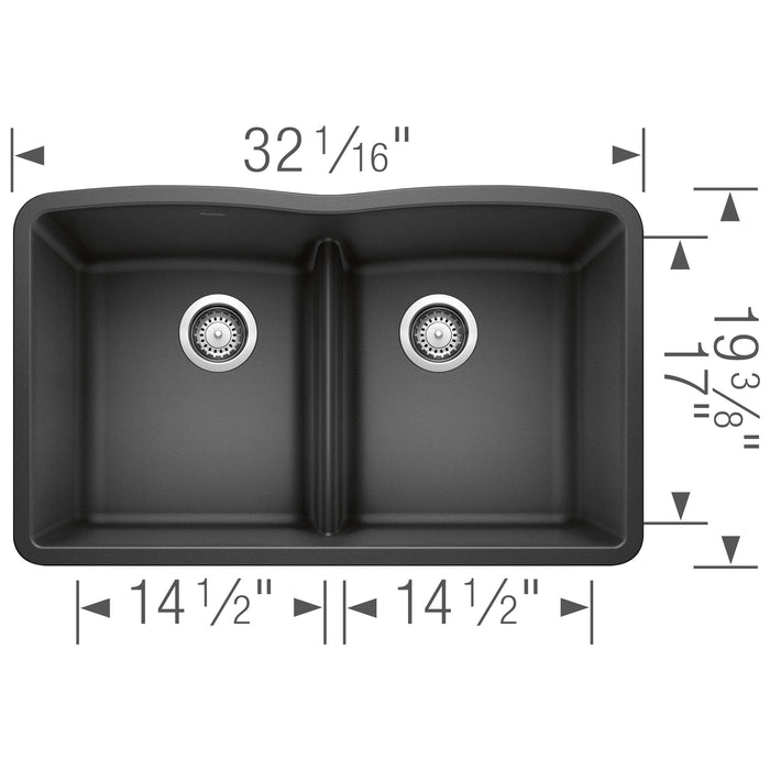 Blanco 442075 Diamond SILGRANIT 32" 50/50 Double Bowl Undermount Kitchen Sink in Anthracite