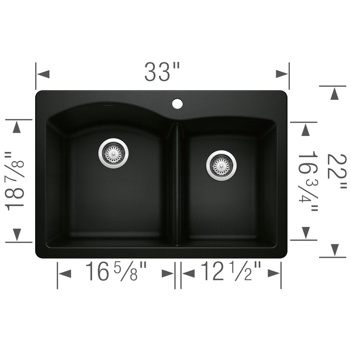 Blanco 442908 Diamond SILGRANIT 33" 60/40 Double Bowl Dual Mount Kitchen Sink - Coal Black