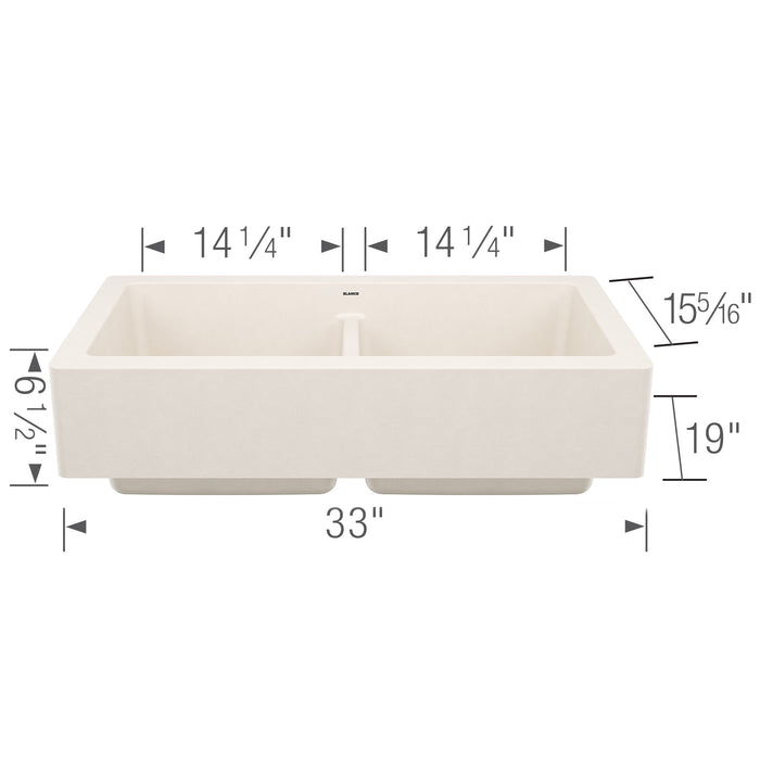 Blanco 527409 Vintera SILGRANIT 33" Double Bowl Apron-Front Farmhouse Sink - Soft White