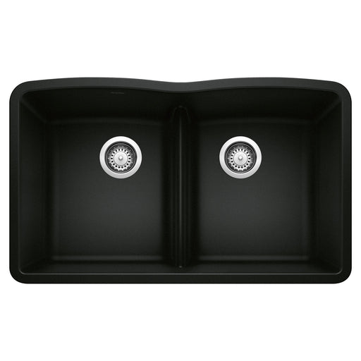 Blanco 442914 Diamond SILGRANIT 32" 50/50 Double Bowl Undermount Kitchen Sink with Low Divide - Coal Black