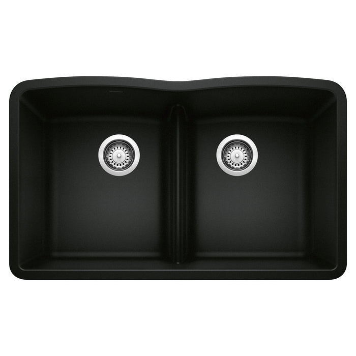 Blanco 442914 Diamond SILGRANIT 32" 50/50 Double Bowl Undermount Kitchen Sink with Low Divide - Coal Black