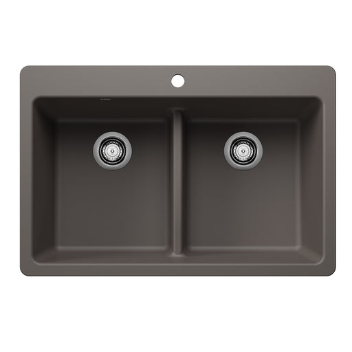 Blanco 443208 Liven SILGRANIT 33" 50/50 Double Bowl Dual Mount Kitchen Sink with Low Divide - Volcano Gray