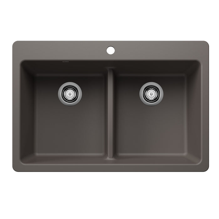 Blanco 443208 Liven SILGRANIT 33" 50/50 Double Bowl Dual Mount Kitchen Sink with Low Divide - Volcano Gray