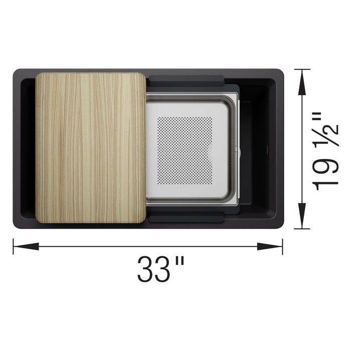 Blanco 443311 Inteos SILGRANIT 33" Single Bowl Undermount Workstation Kitchen Sink - Coal Black